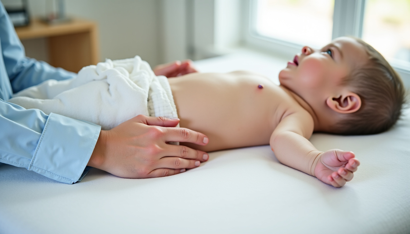 Ostéopathe en consultation avec un nourrisson sur la table de soins