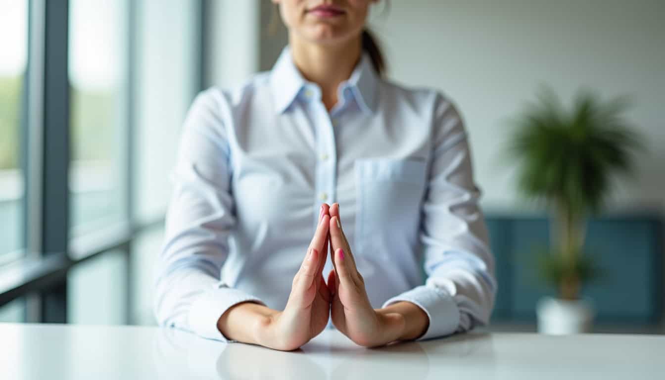 Personne en train de pratiquer une technique de respiration consciente à son bureau pour gérer le stress au travail