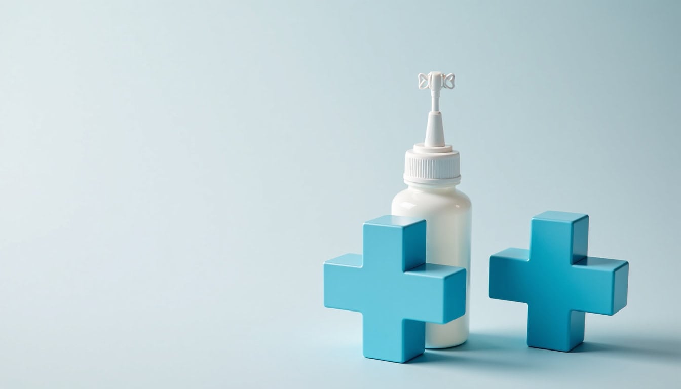 Pistolet désinfectant et croix médicales.