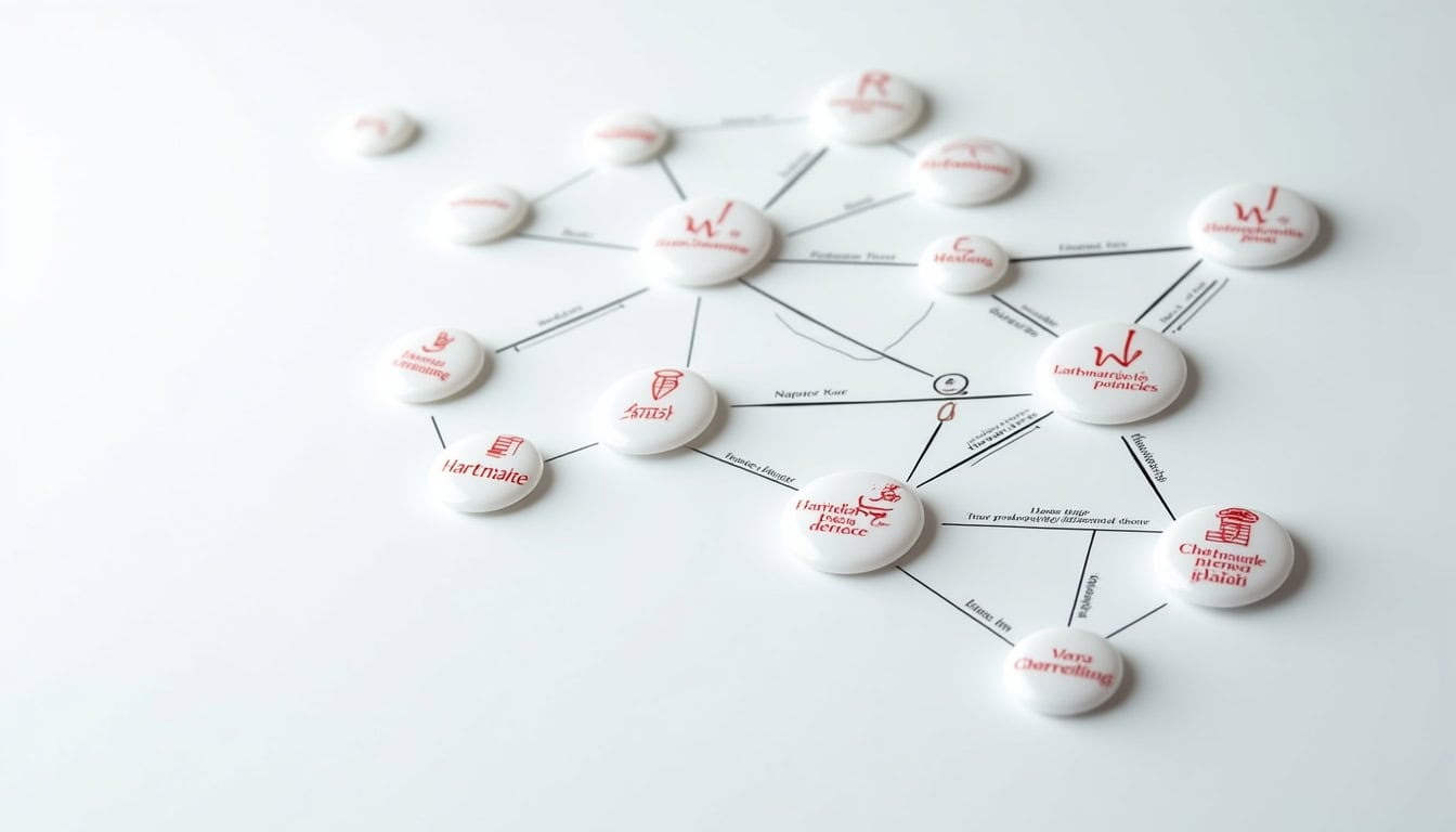 Schéma illustrant les principaux réseaux telluriques comme Hartmann et Curry, avec leurs croisements et leur impact potentiel sur la santé