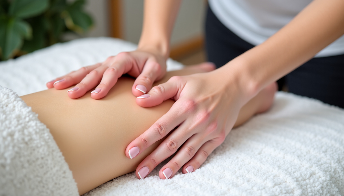 Technique de massage des jambes et des bras en position allongée