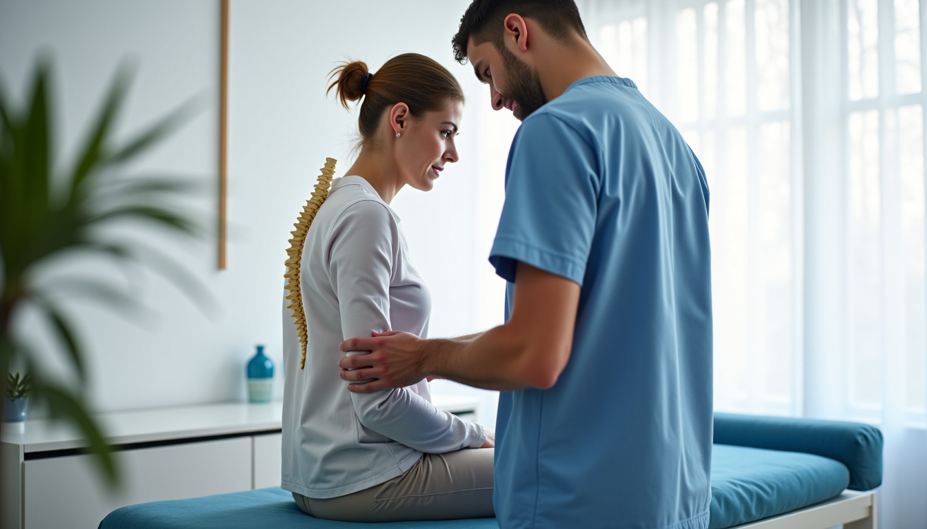 Chiropracteur en train d’analyser la posture d’un patient dans un cabinet moderne
