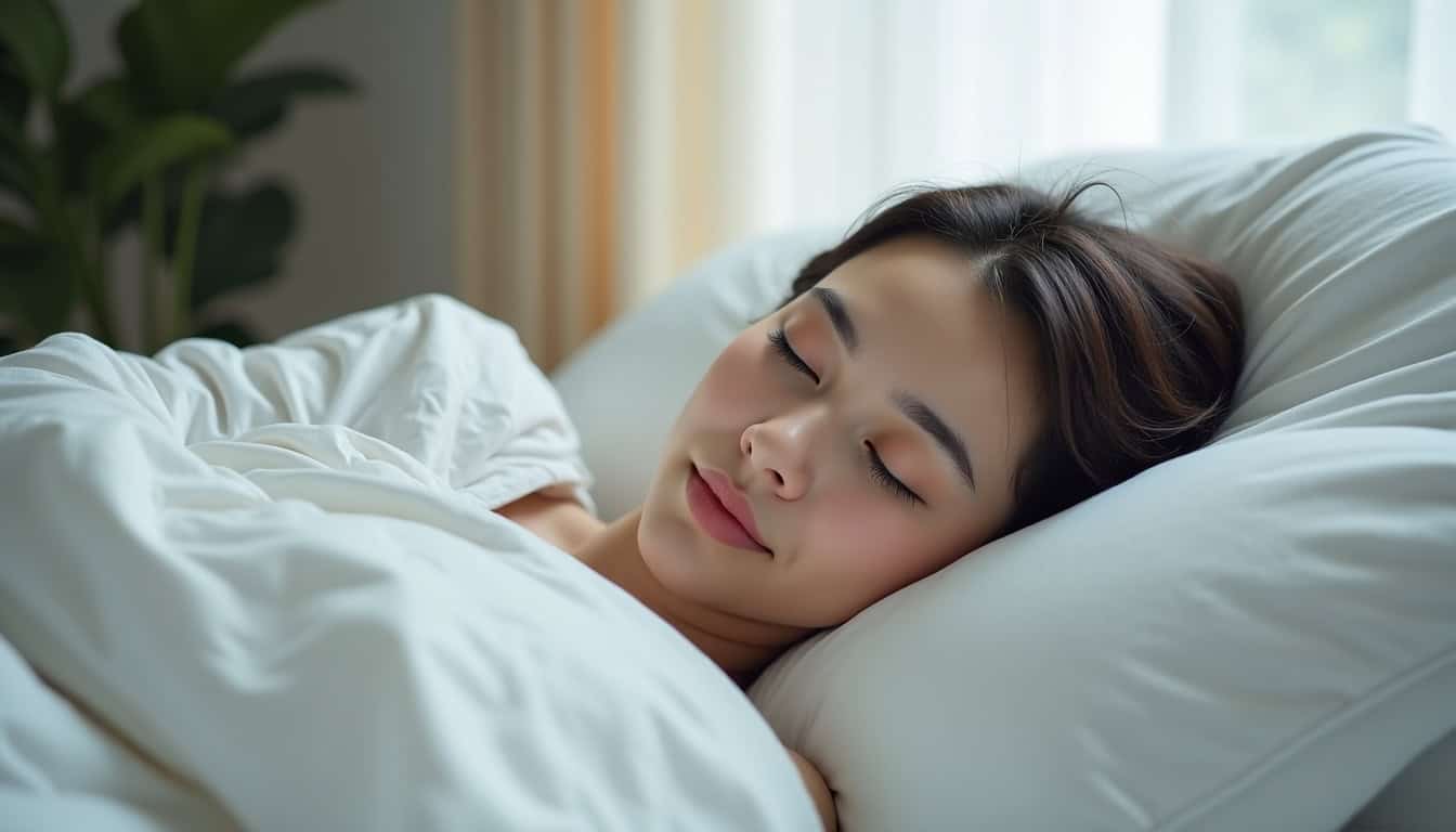 Femme dormant dans une chambre fraîche avec literie en coton pour prévenir les sueurs nocturnes