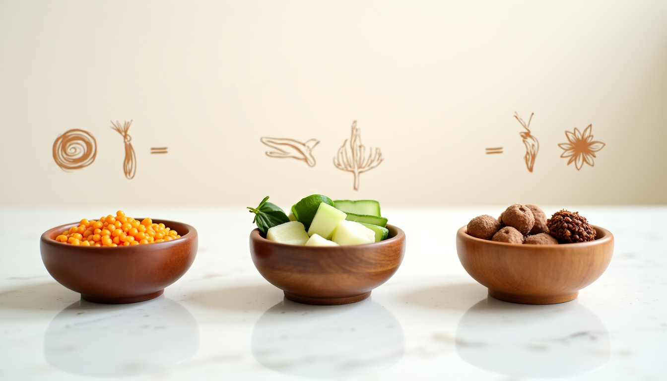 Infographie illustrant les aliments recommandés pour chaque dosha en Ayurveda