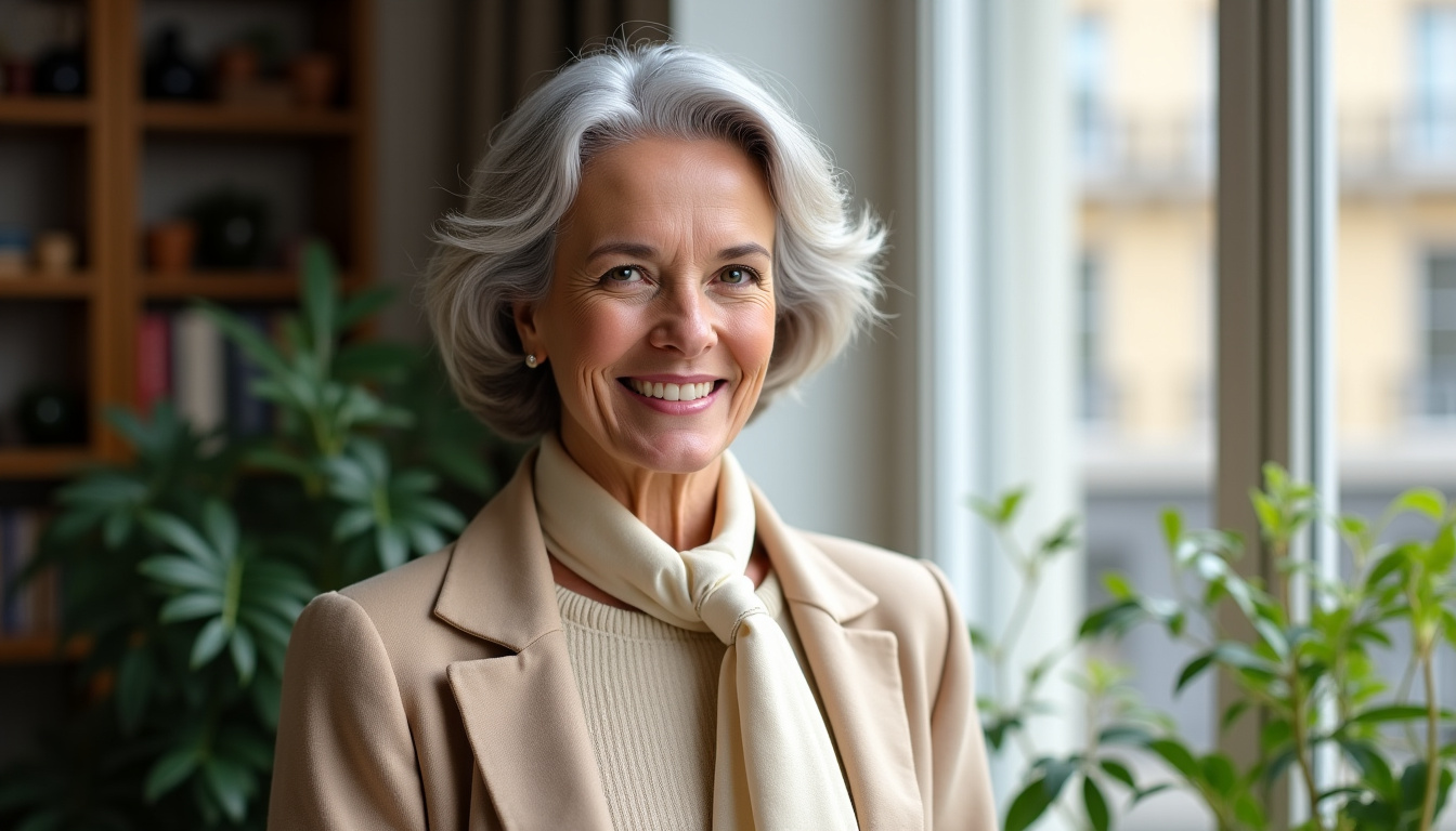 Portrait récent de Sophie Davant en 2026, souriante et élégante, lors d