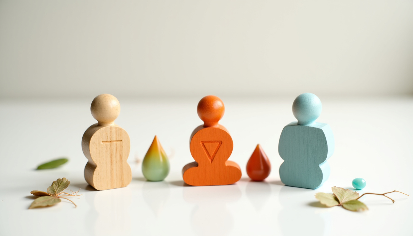 Représentation visuelle des trois doshas Vata, Pitta et Kapha selon l’Ayurveda