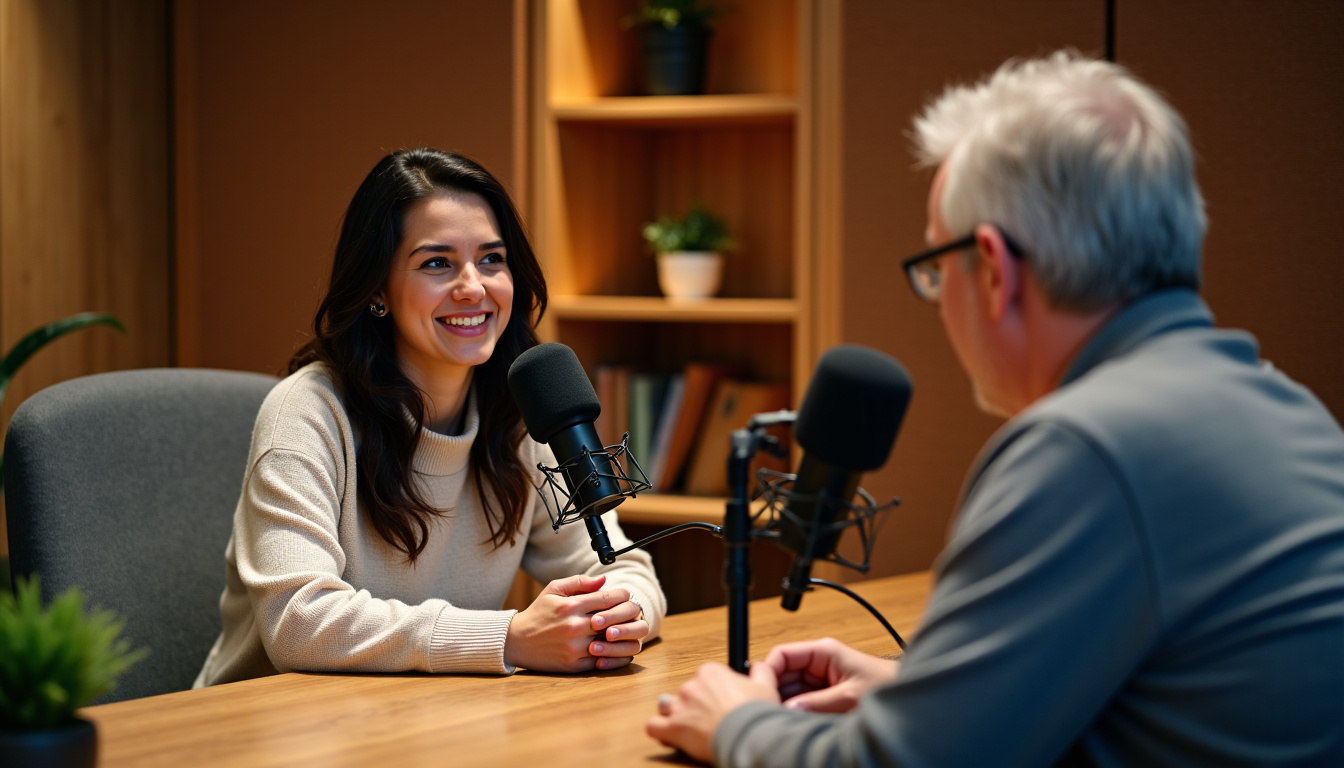 Louise Aubery en train d’interviewer un invité lors d’un épisode d’InPower