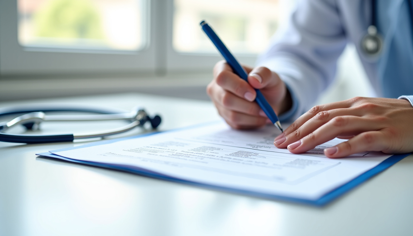 Médecin remplissant un dossier de demande de licence de remplacement auprès de l