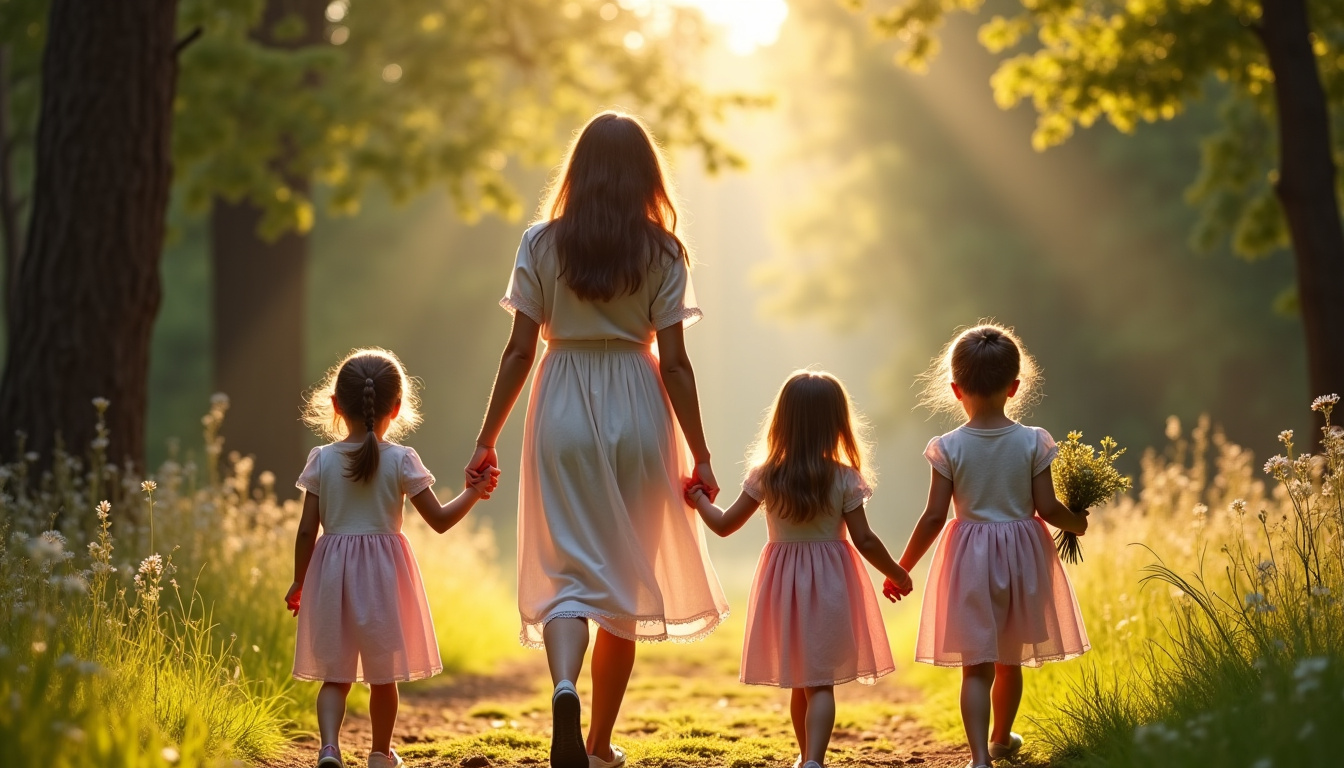Photographie de Sara Giraudeau avec ses trois filles lors d