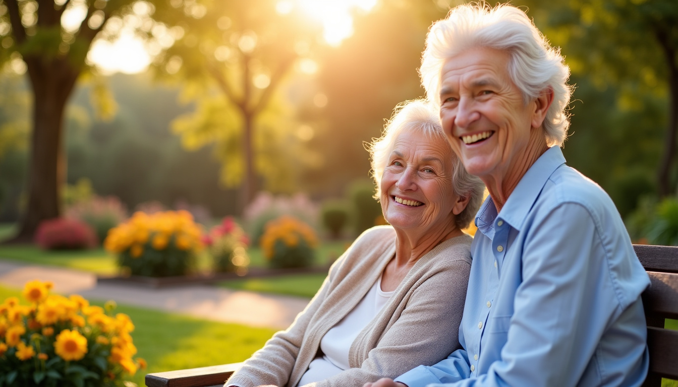 Portrait de deux résidents seniors souriants lors d