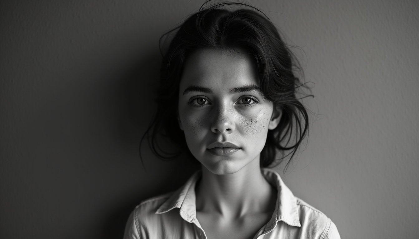 Portrait en noir et blanc de Cordelia Edvardson durant sa jeunesse, visage marqué par l