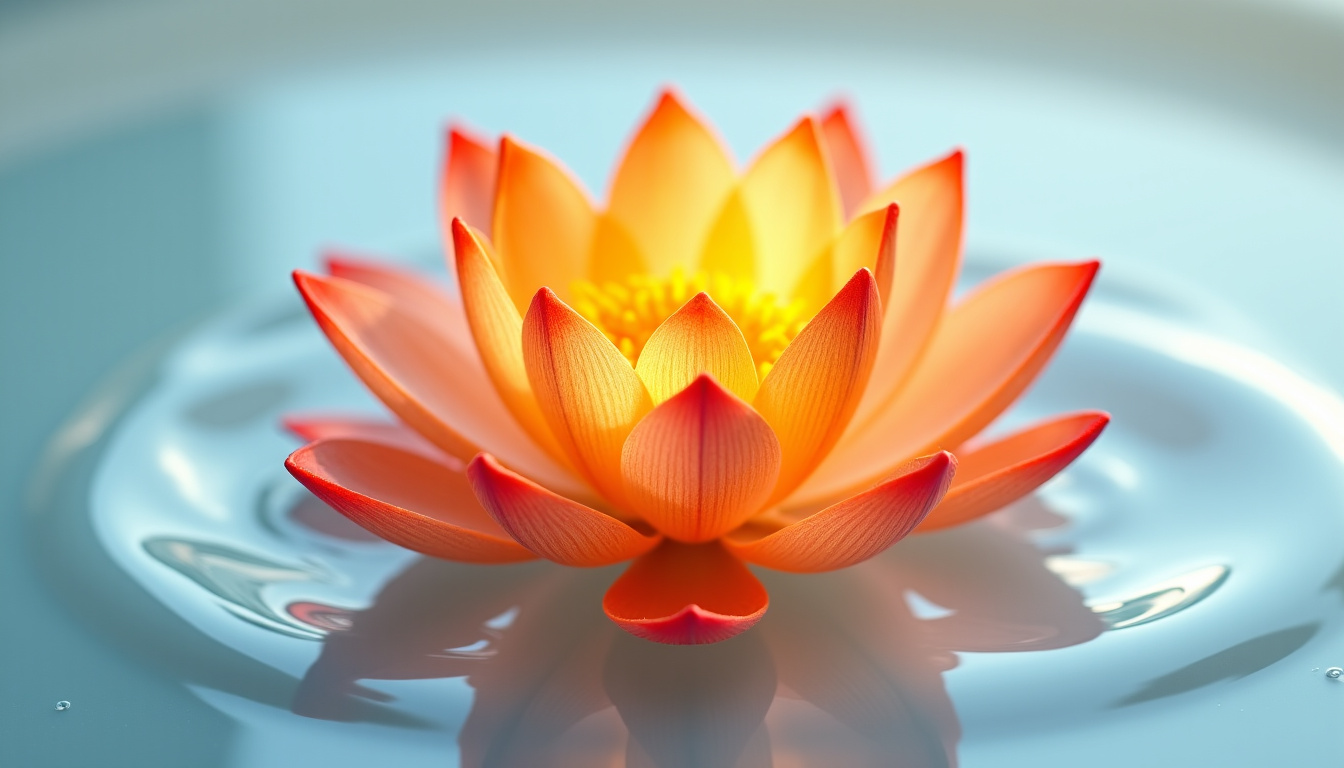 Représentation du chakra sacré avec un lotus à six pétales en orange entouré d