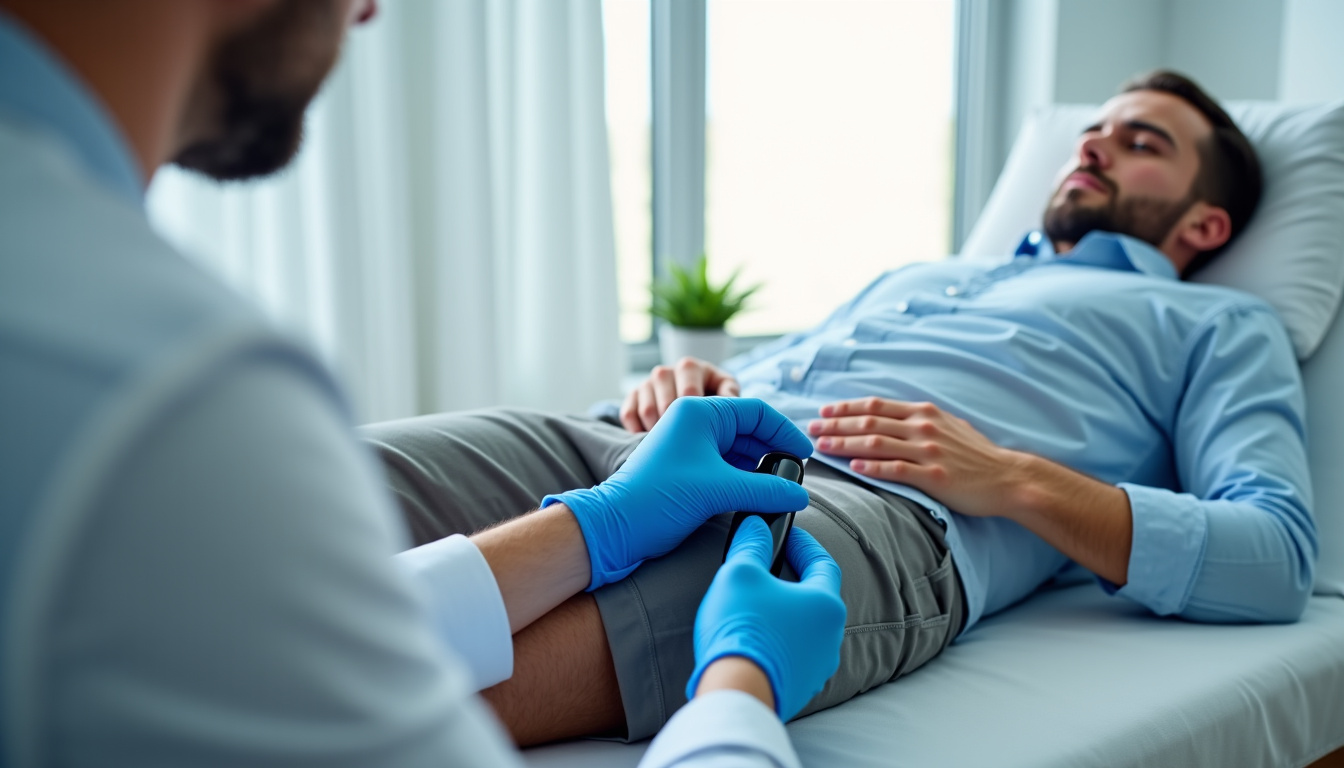 Représentation d’un médecin effectuant un toucher rectal pour évaluer la prostate dans le cadre d’un trouble urinaire