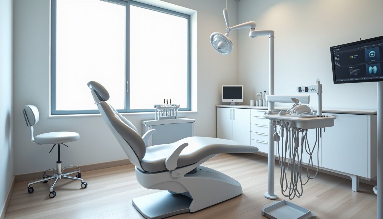 Salle de consultation moderne dans le cabinet du Dr Grimaud, équipement médical et chaise dentaire