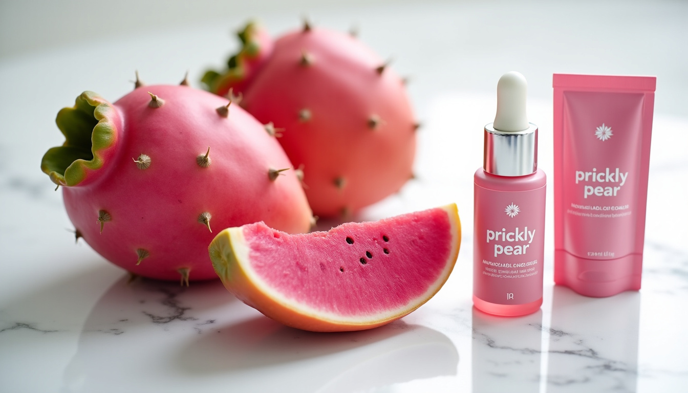 Produits alimentaires et cosmétiques avec la mention prickly pear sur les emballages