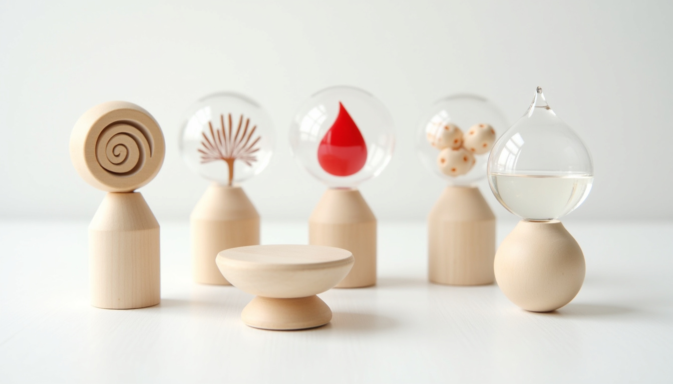 Représentation visuelle des cinq piliers biologiques de la nutrition fonctionnelle: digestion, inflammation, mitochondries, hormones, détoxification