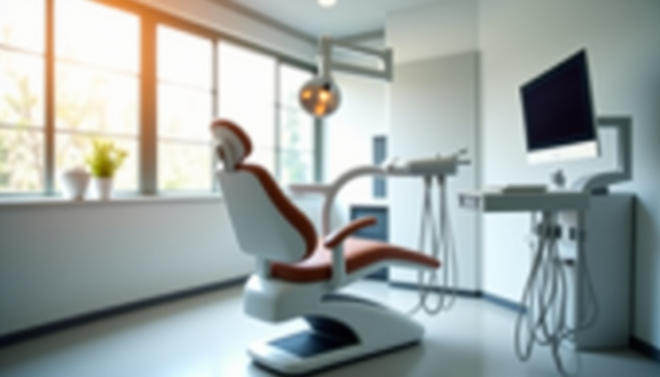 Salle de consultation moderne dans le cabinet du Dr Grimaud, équipement médical et chaise dentaire