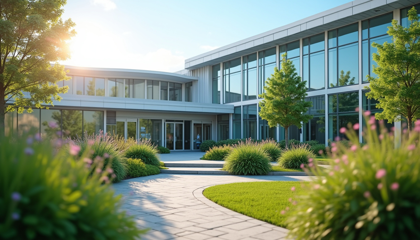 Vue extérieure du bâtiment du centre antidouleur au sein de l