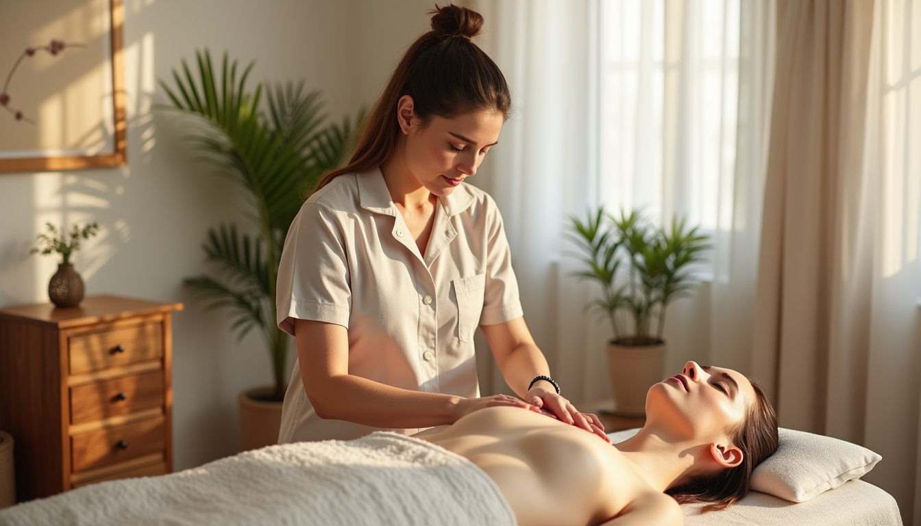 Femme pratiquant la réflexologie sur un client en 2026