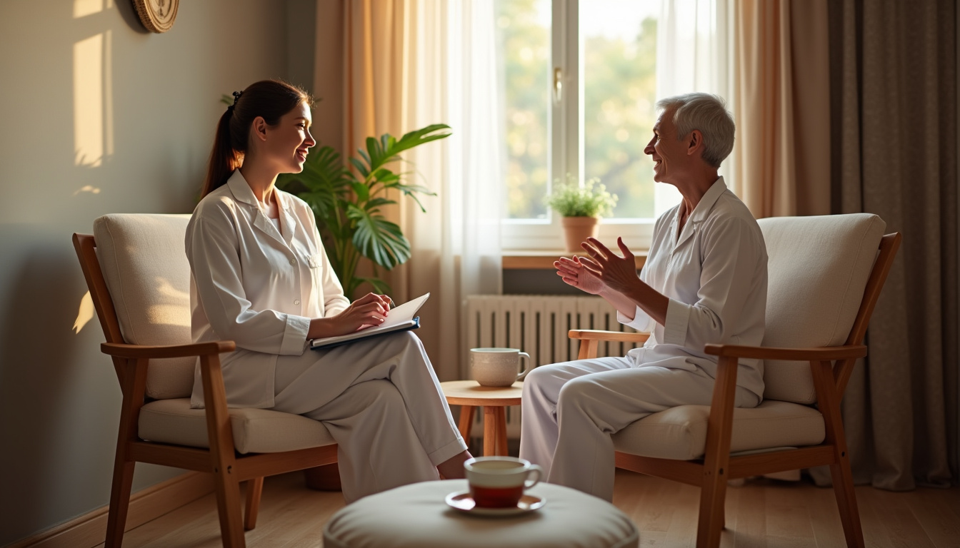 Première consultation d’acupuncture avec anamnèse et discussion entre le praticien et le patient